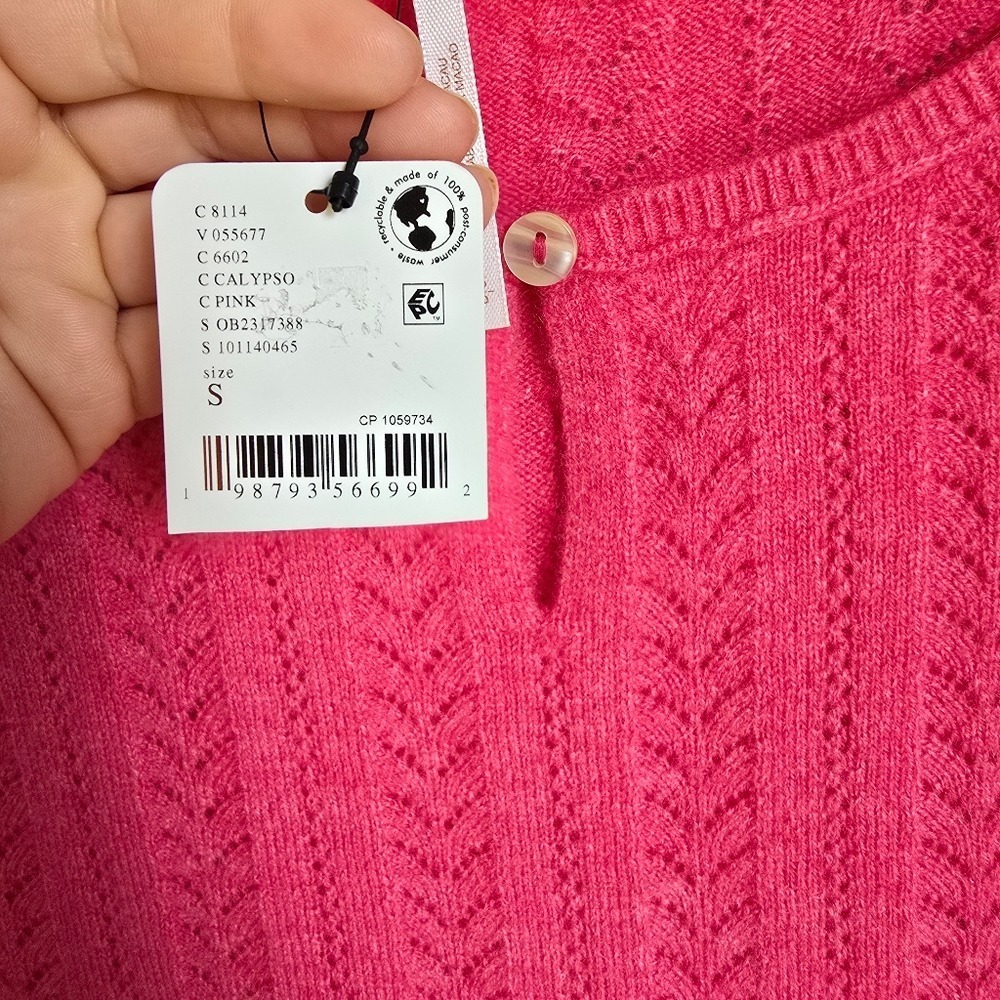 Free People NEW Hera Pink Cashmere Pointelle Short Sleeve Crop Sweater SZ Small - Picture 8 of 10